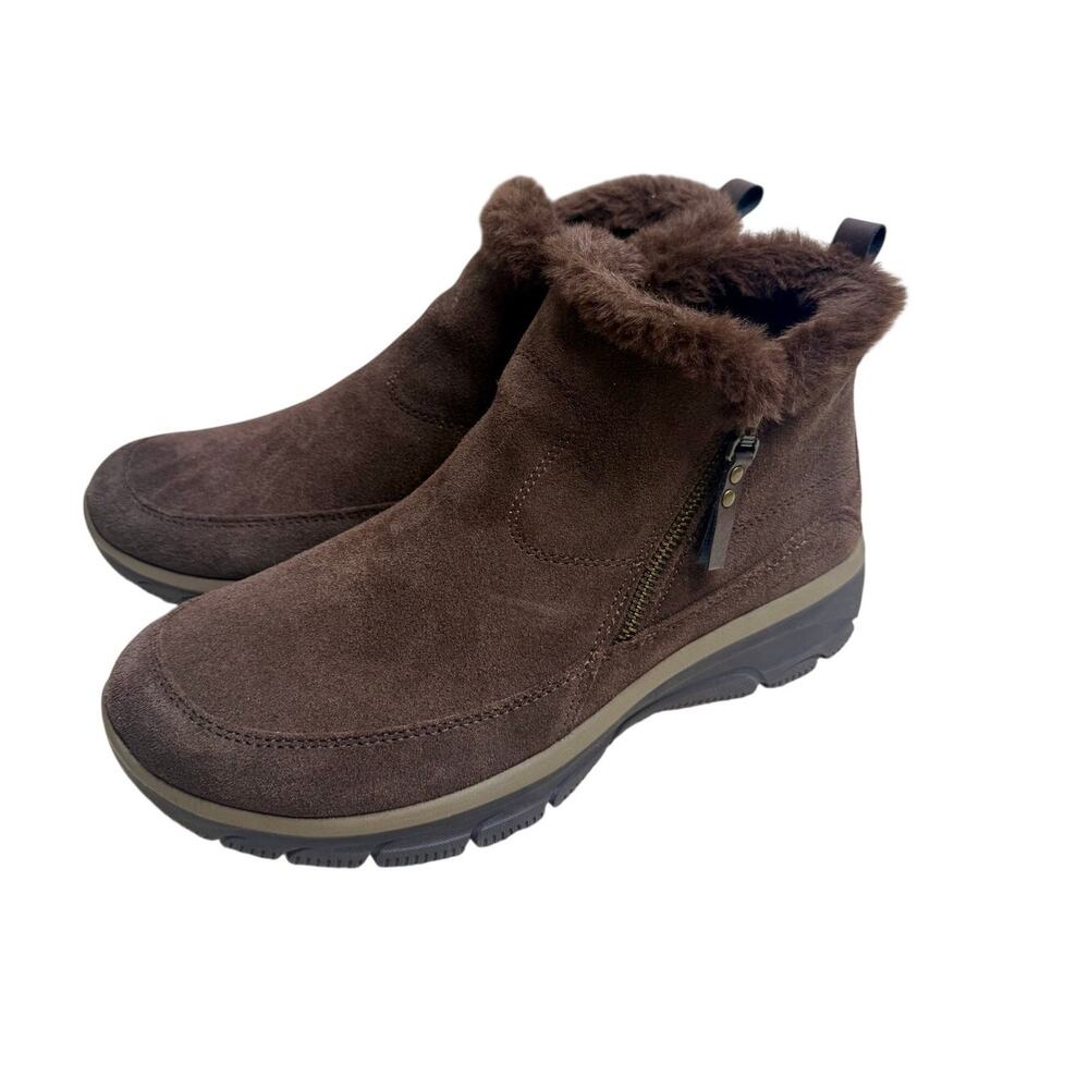 SKETCHERS Women's 11 Easy Going Cool Zip Winter Boots Leather Black Brown Shoes